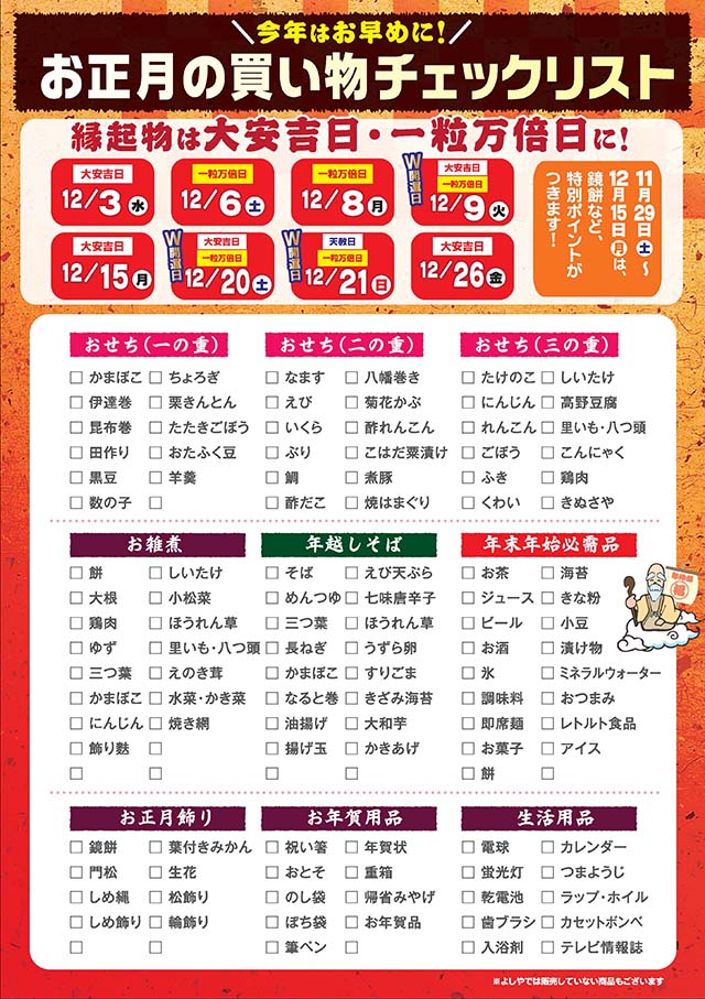 お正月のお買い物チェックリスト