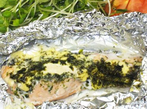 鮭の青海苔マヨネーズ ホイル包焼き